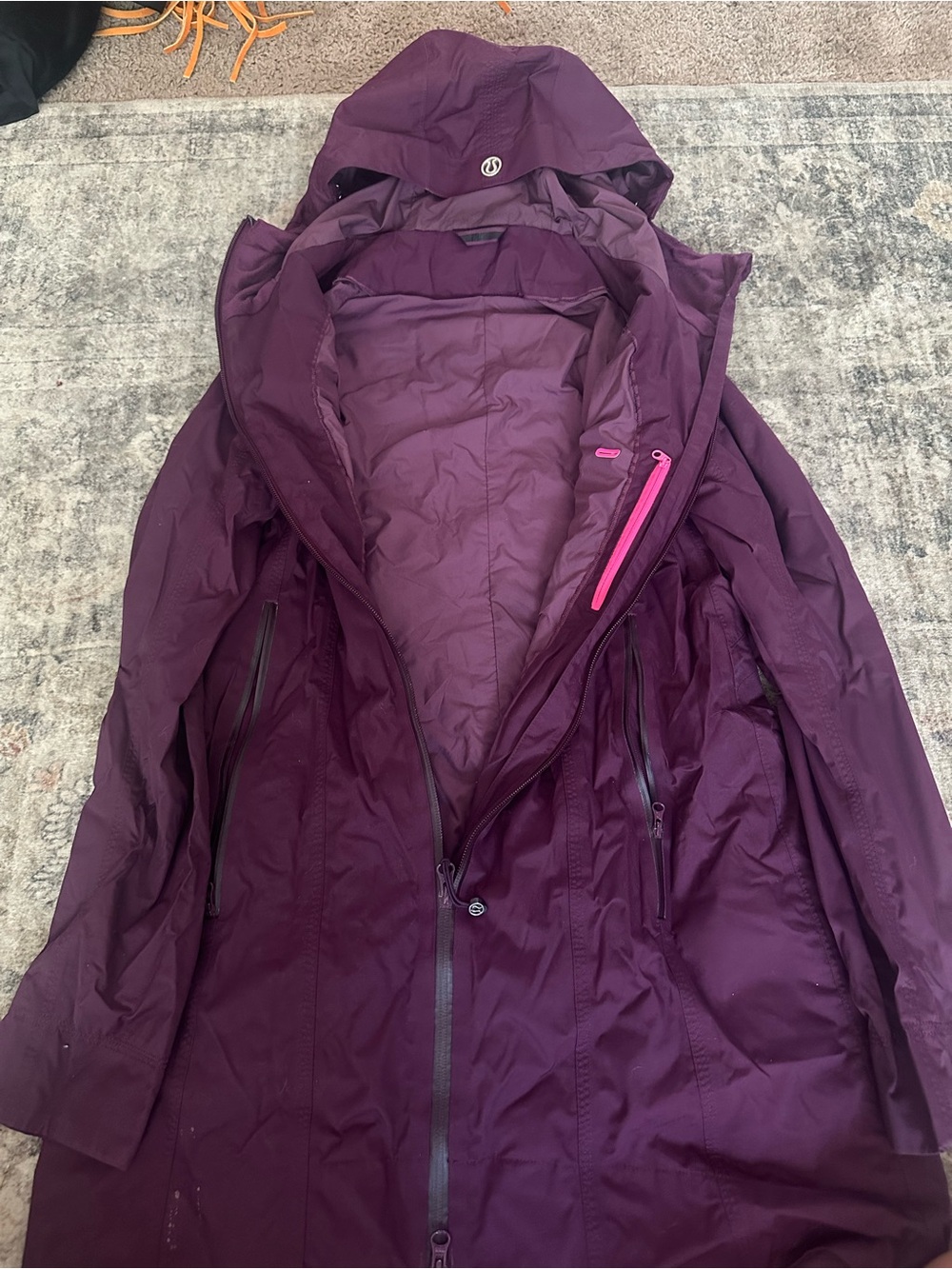 Lululemon Hooded Long Raincoat Jacket - Plum